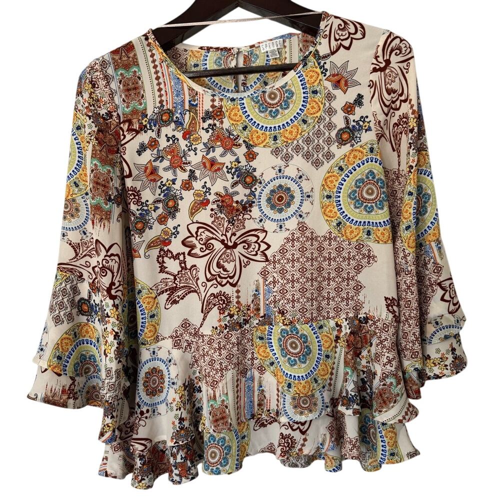 Spence Floral Boho Bell Sleeve‎ Blouse Size Large